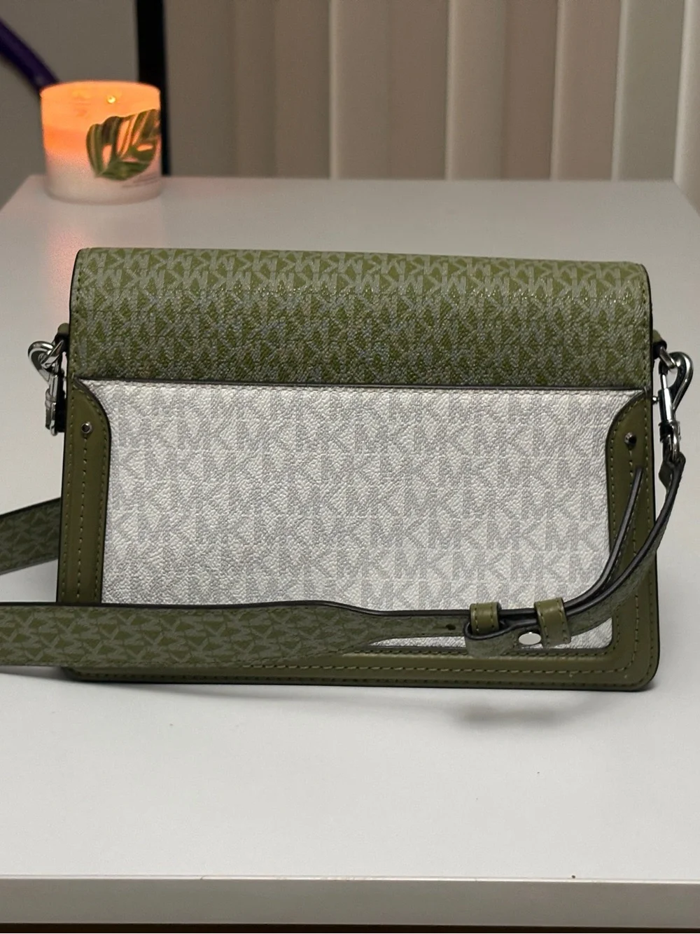 Michael Kors Olive Green and White Logo Crossbody Bag
